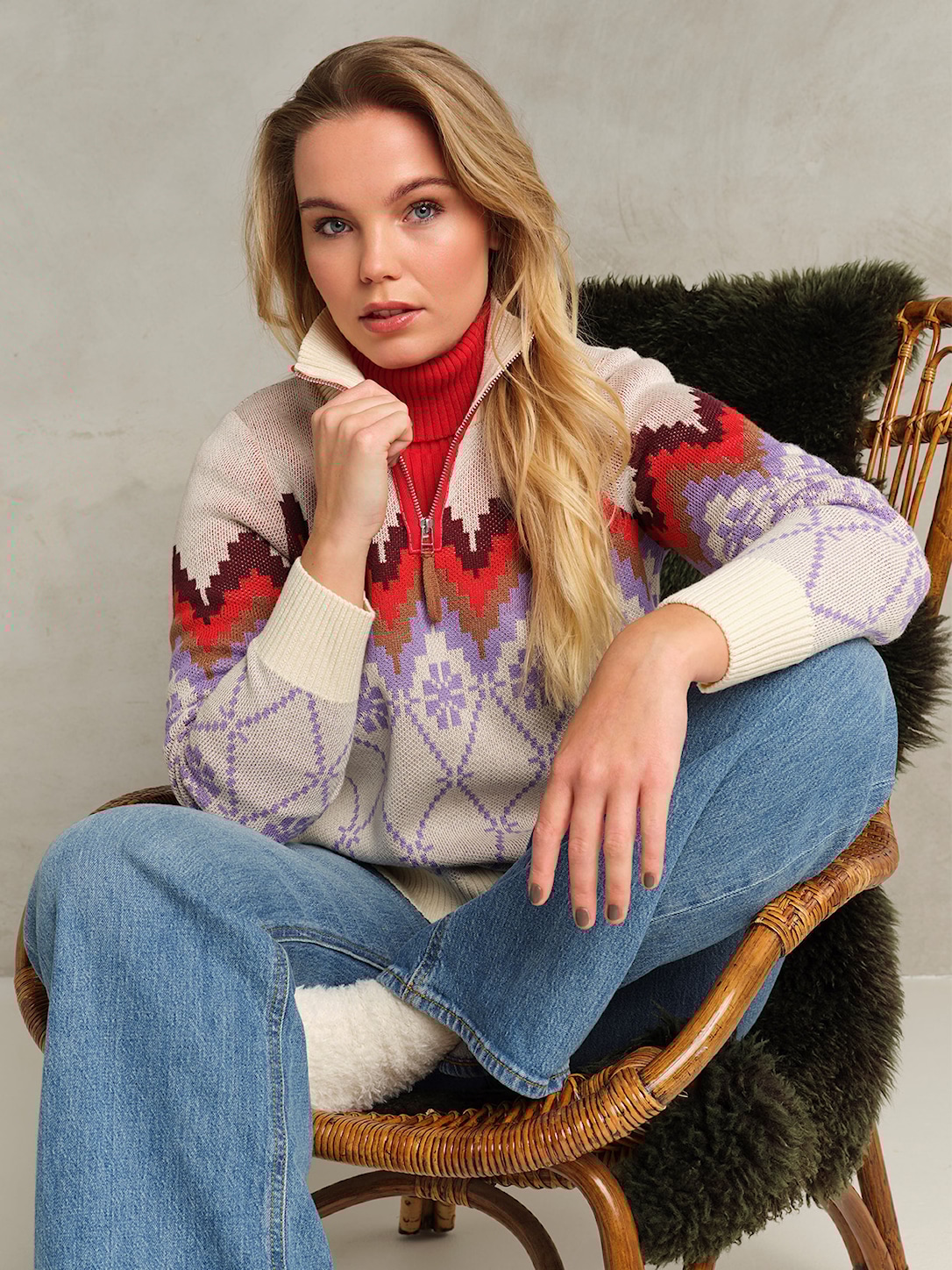 Skovhuus Kvinde Pippi Trøje m. Lynlås Cream / Paisley Purple S